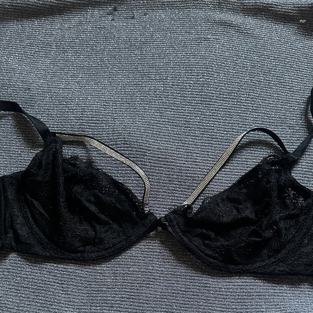 Victoria's Secret Black Lace Bra with Silver Accents